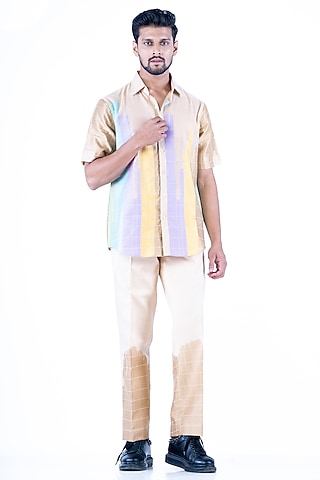 Beige Tissue Checks Printed Co-Ord Set by YAJY By Aditya Jain