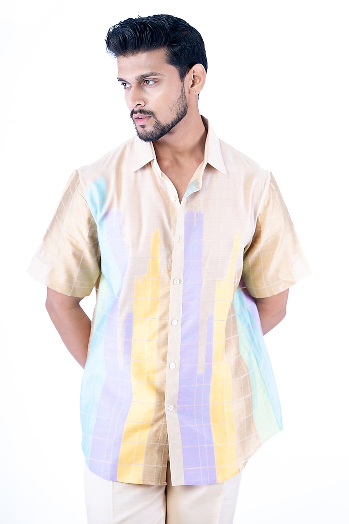 Beige Tissue Checks Printed Co-Ord Set by YAJY By Aditya Jain at Pernia's Pop Up Shop
