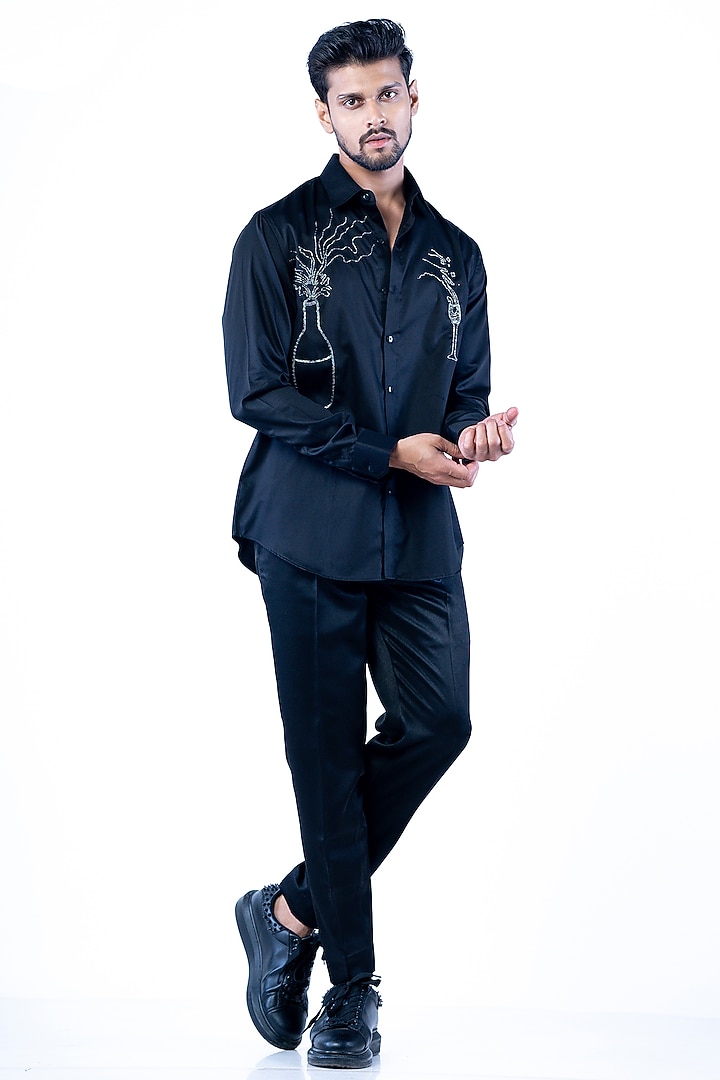 Black Crepe Bead Embroidered Wedding Shirt by YAJY By Aditya Jain at Pernia's Pop Up Shop