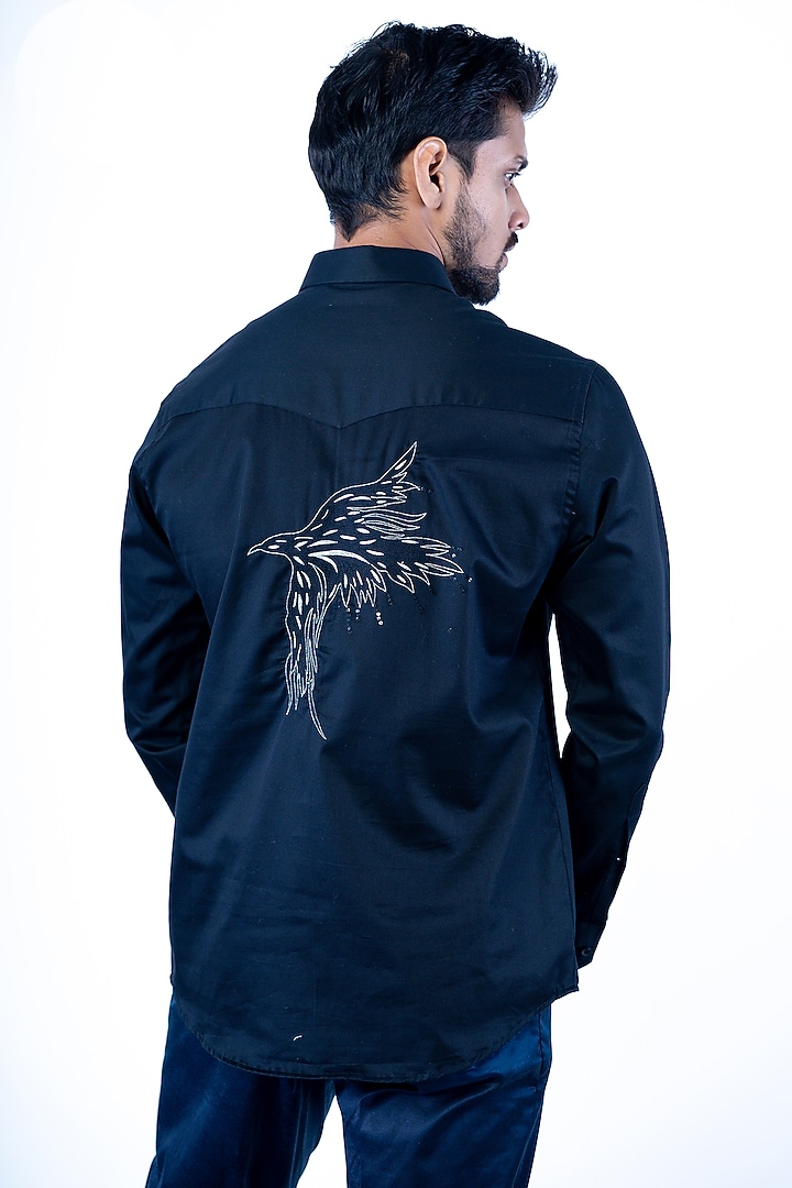 Black Cotton Thread Embroidered Wedding Shirt by YAJY By Aditya Jain at Pernia's Pop Up Shop