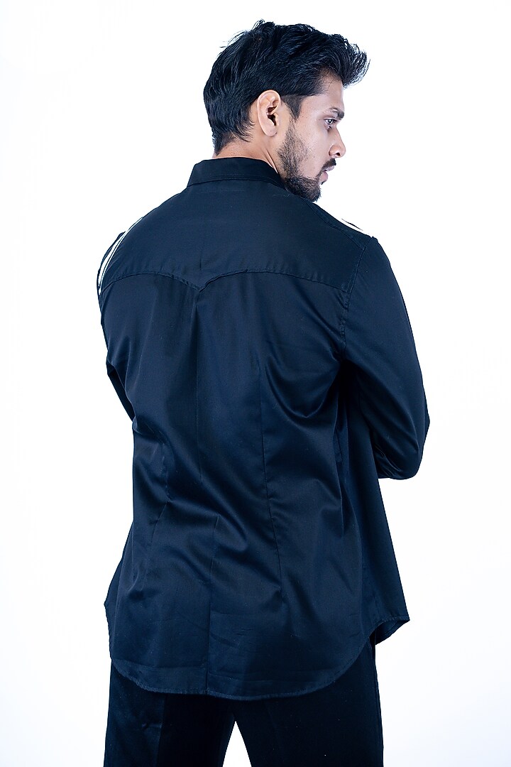 Black Cotton Striped Wedding Shirt by YAJY By Aditya Jain at Pernia's Pop Up Shop