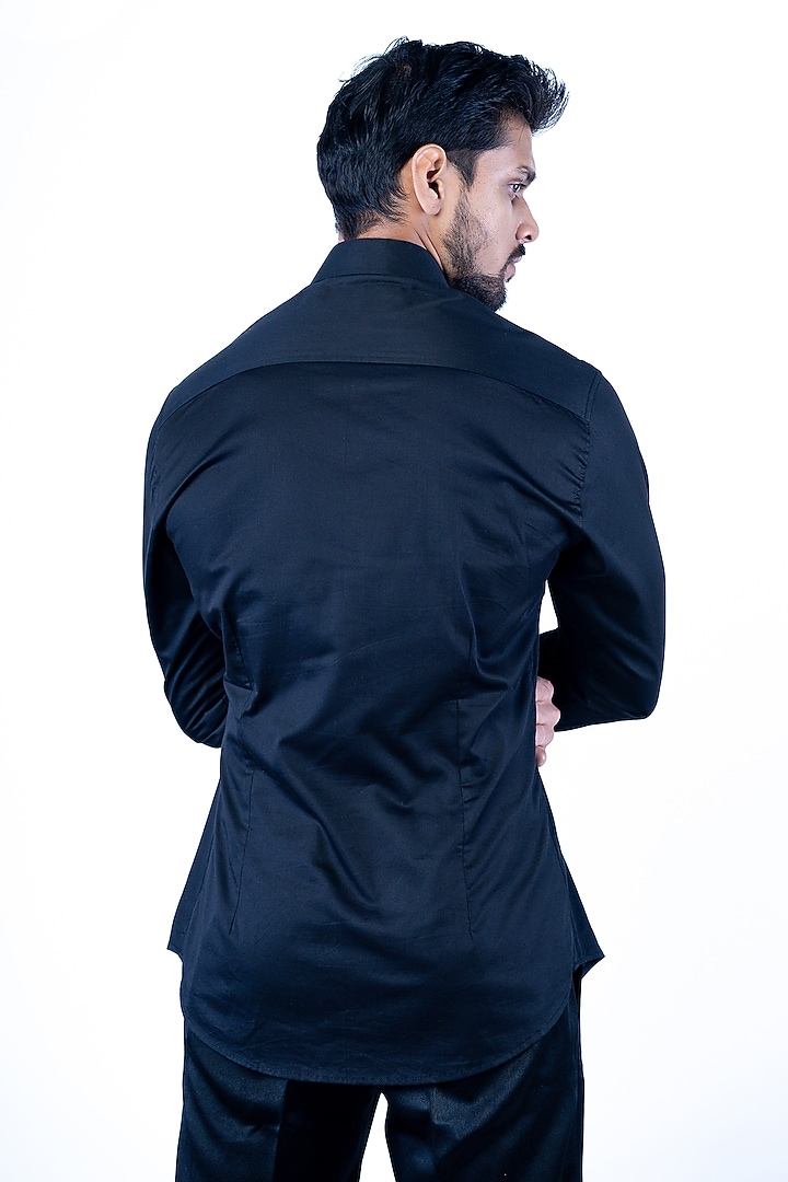 Black Crepe Metallic Embroidered Wedding Shirt by YAJY By Aditya Jain at Pernia's Pop Up Shop