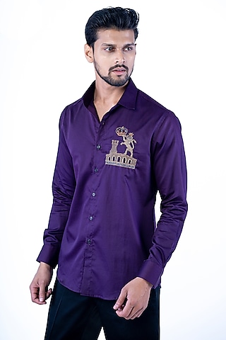 Purple Poly Viscose Hand Work Shirt by YAJY By Aditya Jain