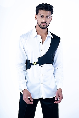 White Cotton Paneled Shirt by YAJY By Aditya Jain