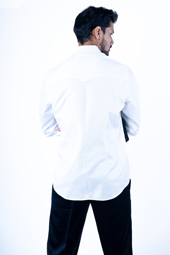 White Cotton Paneled Wedding Shirt by YAJY By Aditya Jain at Pernia's Pop Up Shop