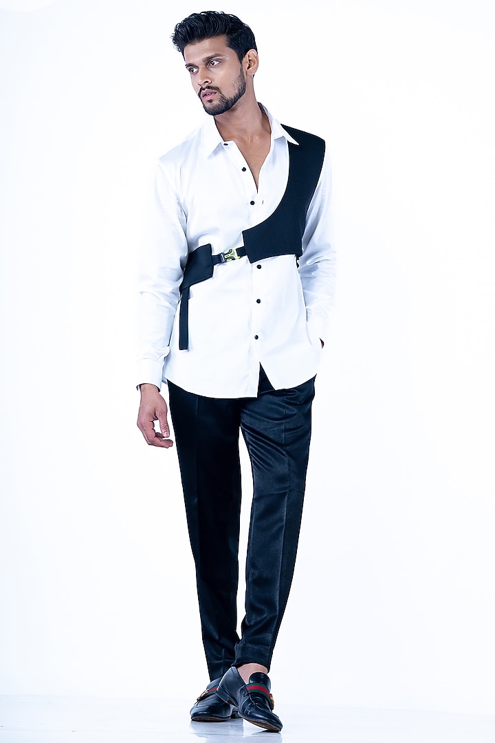 White Cotton Paneled Wedding Shirt by YAJY By Aditya Jain at Pernia's Pop Up Shop