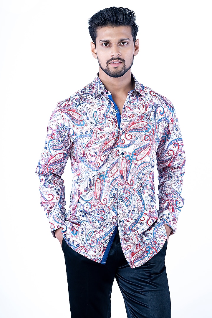 Multi-Colored Cotton Abstract Printed Shirt by YAJY By Aditya Jain