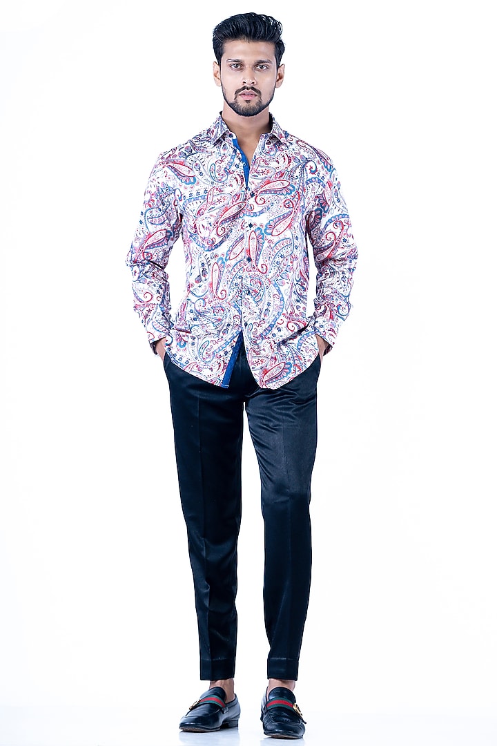 Multi-Colored Cotton Abstract Printed Party Wear Shirt by YAJY By Aditya Jain at Pernia's Pop Up Shop
