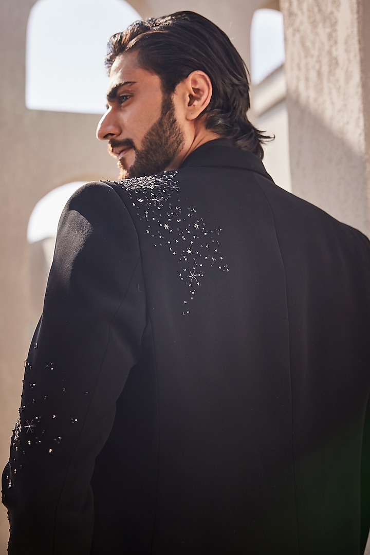 Black Italian Suiting Tuxedo Set by YAJY By Aditya Jain at Pernia's Pop Up Shop