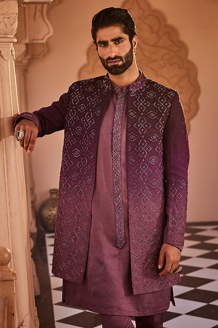 Jamuni Ombre Silk Wedding Indowestern Set by YAJY By Aditya Jain at Pernia's Pop Up Shop