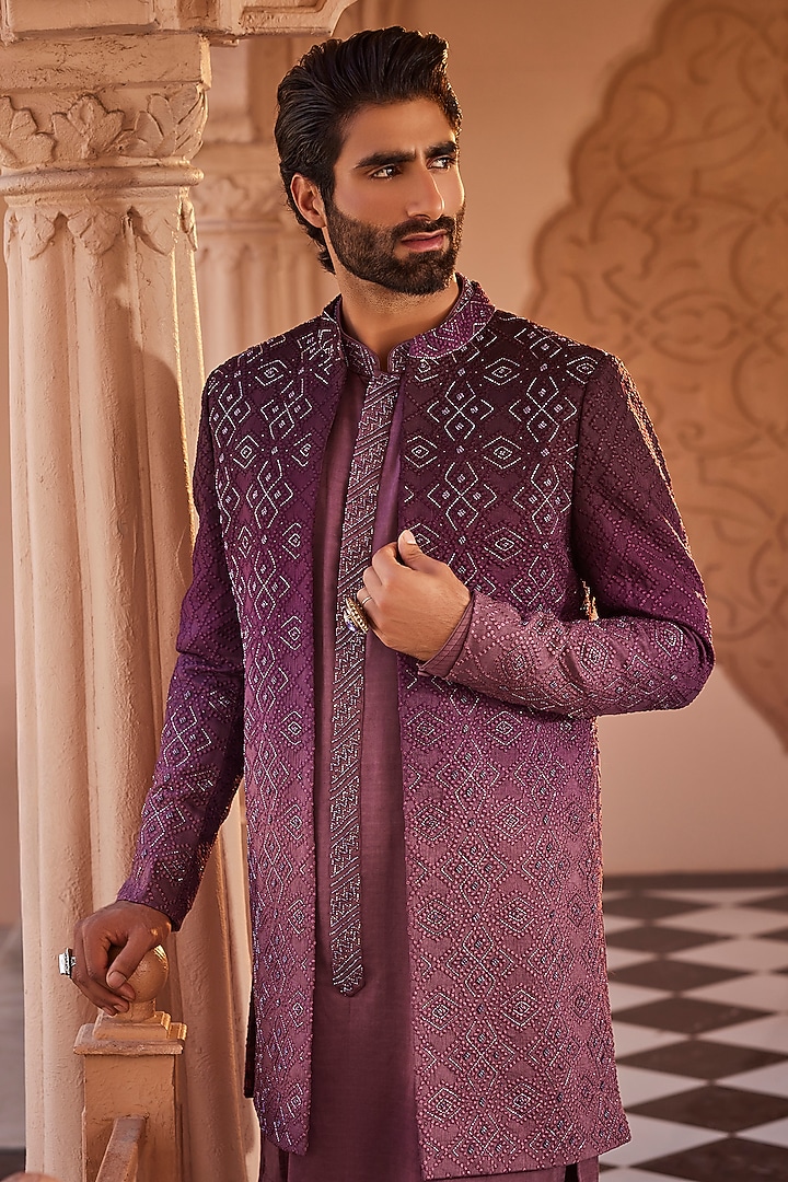 Jamuni Ombre Silk Wedding Indowestern Set by YAJY By Aditya Jain at Pernia's Pop Up Shop