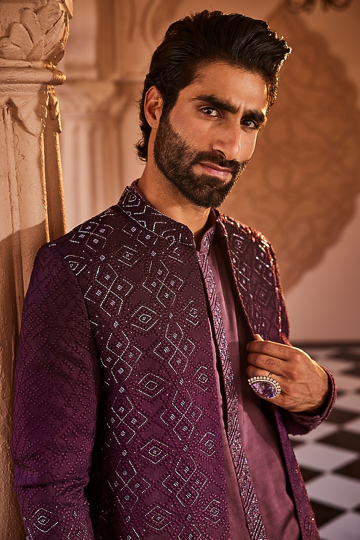 Jamuni Ombre Silk Wedding Indowestern Set by YAJY By Aditya Jain at Pernia's Pop Up Shop