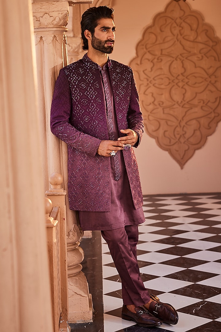 Jamuni Ombre Silk Wedding Indowestern Set by YAJY By Aditya Jain at Pernia's Pop Up Shop