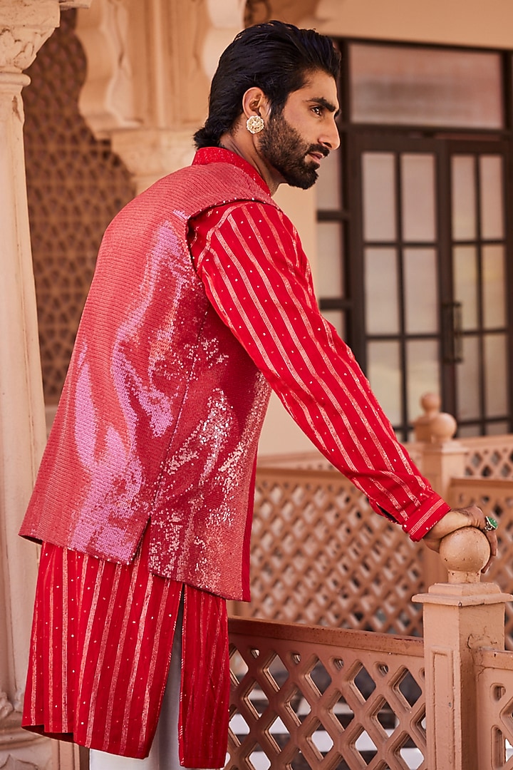 Red Silk Wedding Indowestern Set by YAJY By Aditya Jain at Pernia's Pop Up Shop