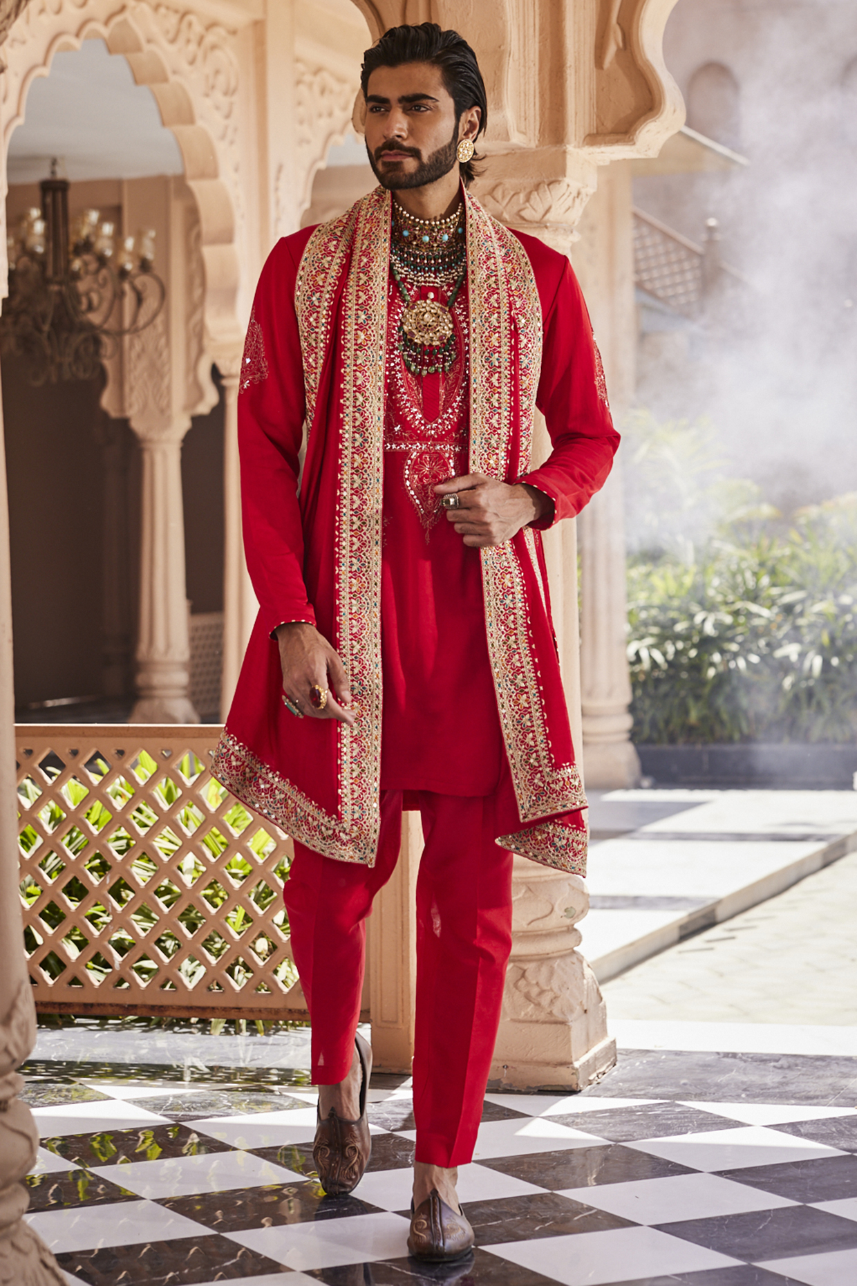 Red Silk Kurta Set by YAJY By Aditya Jain