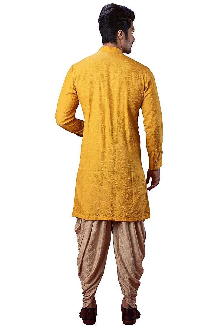 Yellow Silk Embroidered Kurta by YAJY By Aditya Jain at Pernia's Pop Up Shop