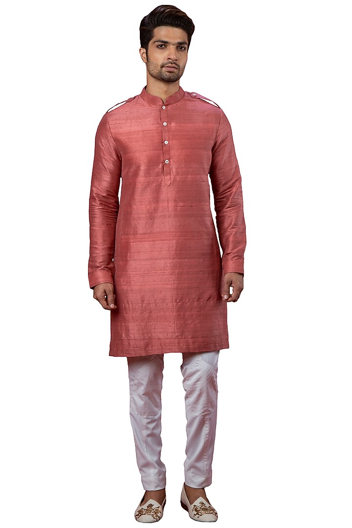 Pink Silk Shirt Style Kurta by YAJY By Aditya Jain at Pernia's Pop Up Shop