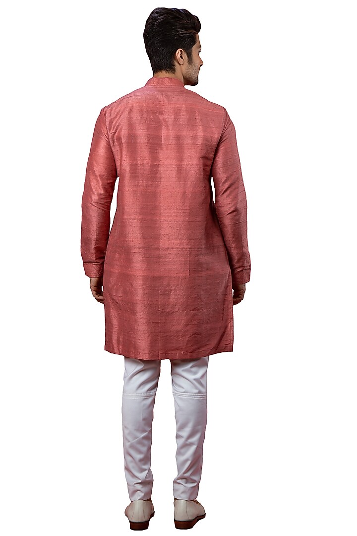 Pink Silk Shirt Style Kurta by YAJY By Aditya Jain at Pernia's Pop Up Shop