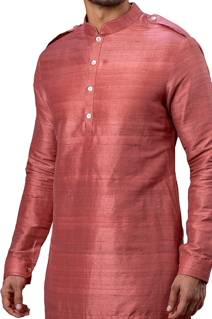 Pink Silk Shirt Style Kurta by YAJY By Aditya Jain at Pernia's Pop Up Shop