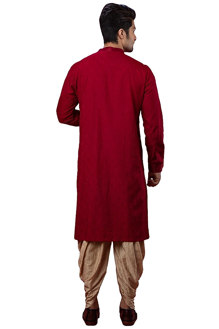 Red Self Embroidered Kurta by YAJY By Aditya Jain at Pernia's Pop Up Shop