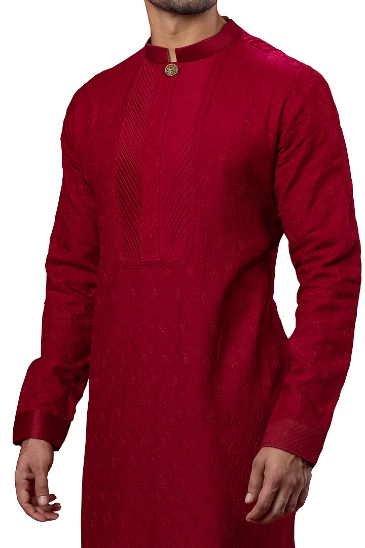 Red Self Embroidered Kurta by YAJY By Aditya Jain at Pernia's Pop Up Shop
