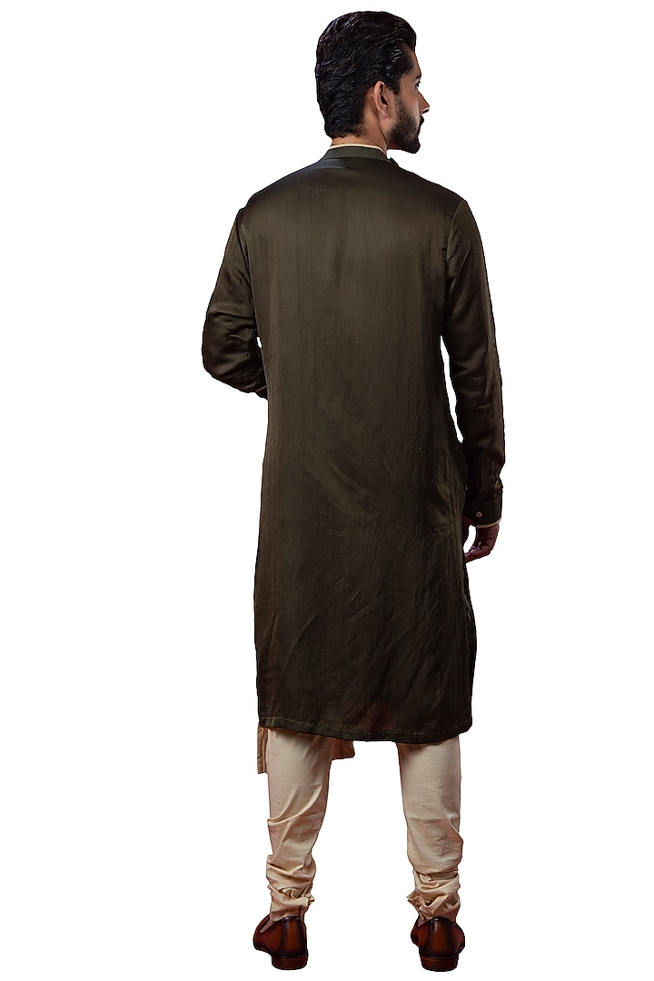 Olive Green Asymmetric Cowl Kurta by YAJY By Aditya Jain at Pernia's Pop Up Shop