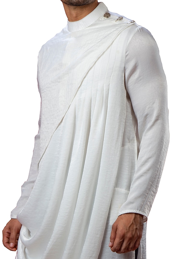 White Silk Cowl Kurta by YAJY By Aditya Jain at Pernia's Pop Up Shop