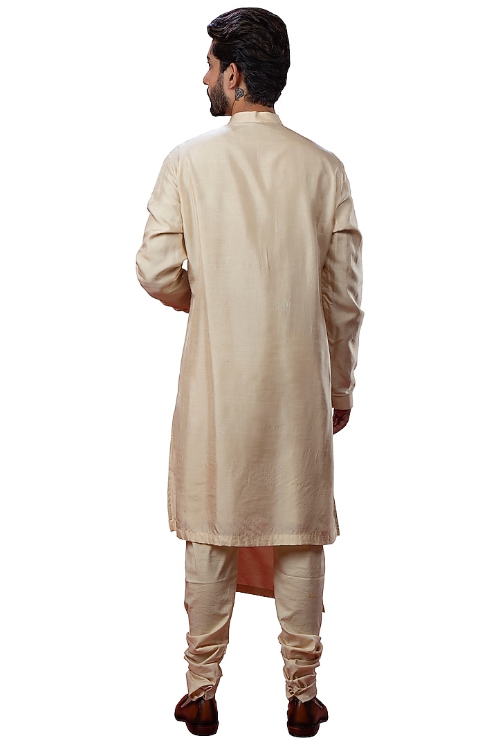 Ivory Silk Asymmetric Kurta by YAJY By Aditya Jain at Pernia's Pop Up Shop