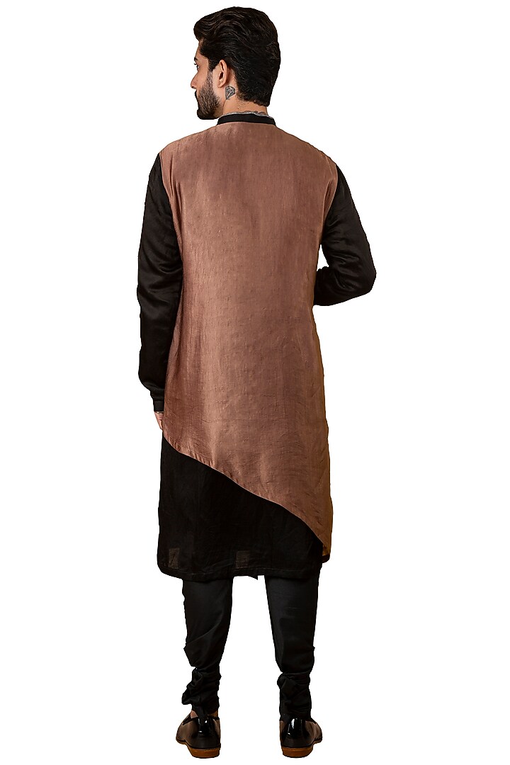 Black Kurta With Attached Jacket by YAJY By Aditya Jain at Pernia's Pop Up Shop