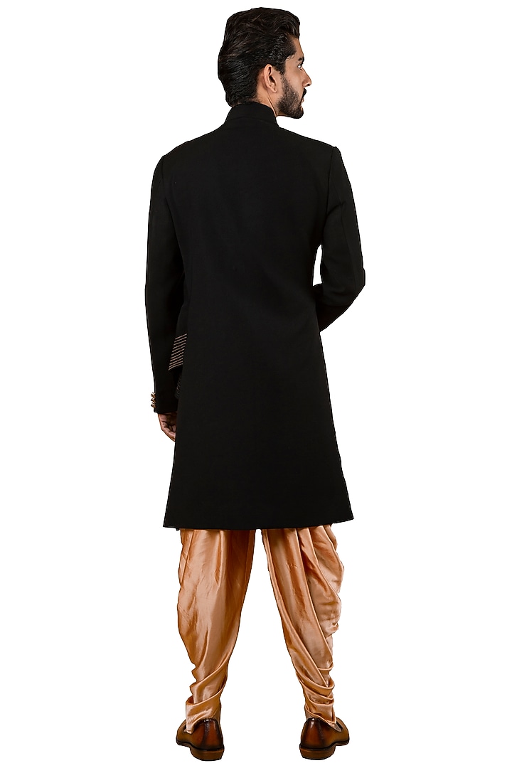 Black Cascading Pleated Kurta by YAJY By Aditya Jain at Pernia's Pop Up Shop