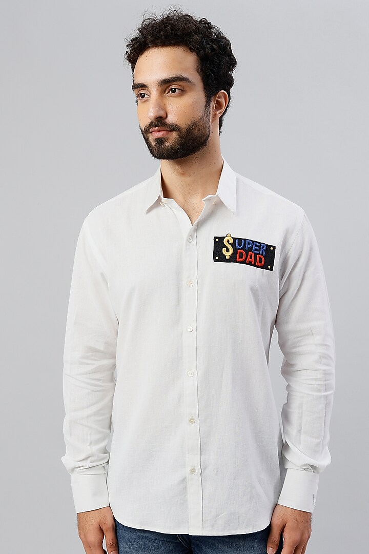 White Embroidered Party Wear Shirt by YAJY By Aditya Jain at Pernia's Pop Up Shop