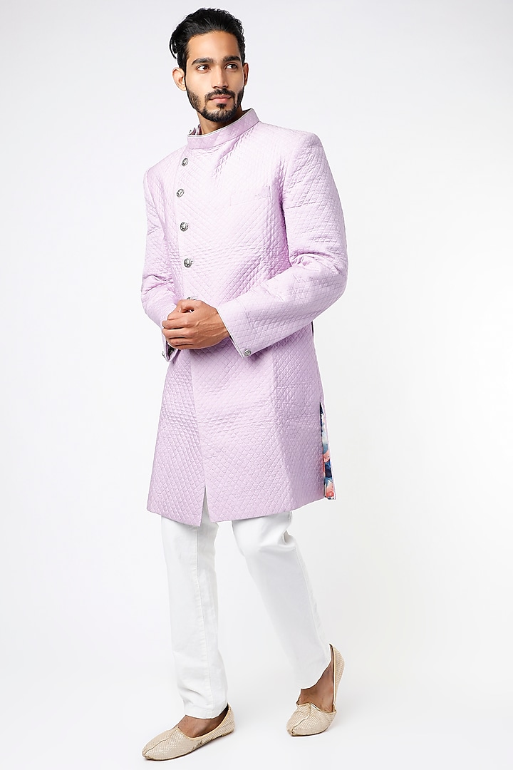 Lavender Raw Silk Sherwani by YAJY By Aditya Jain