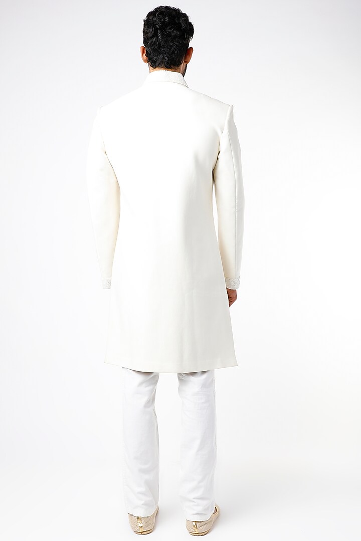White Embroidered Wedding Bandhgala Jacket by YAJY By Aditya Jain at Pernia's Pop Up Shop