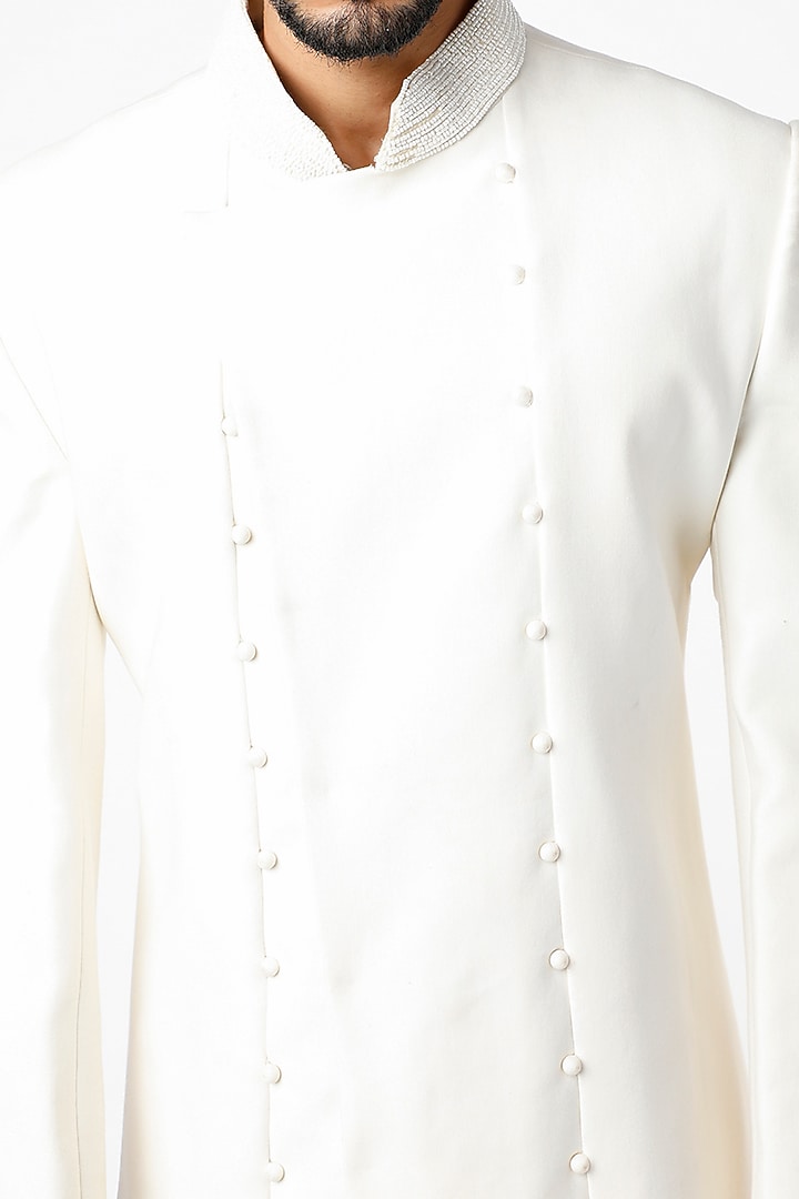 White Embroidered Wedding Bandhgala Jacket by YAJY By Aditya Jain at Pernia's Pop Up Shop