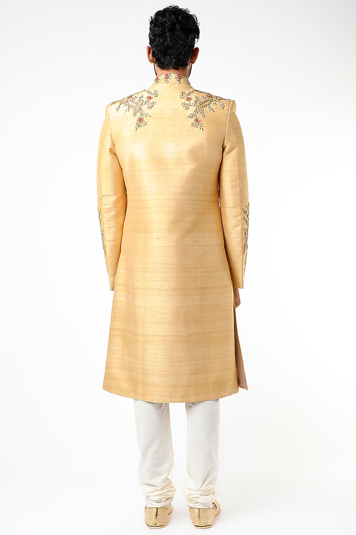 Gold Embroidered Wedding Sherwani Set by YAJY By Aditya Jain at Pernia's Pop Up Shop