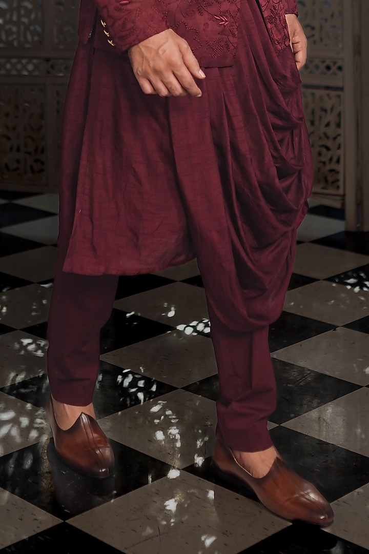 Red Wine Silk Jacket Set by YAJY By Aditya Jain at Pernia's Pop Up Shop