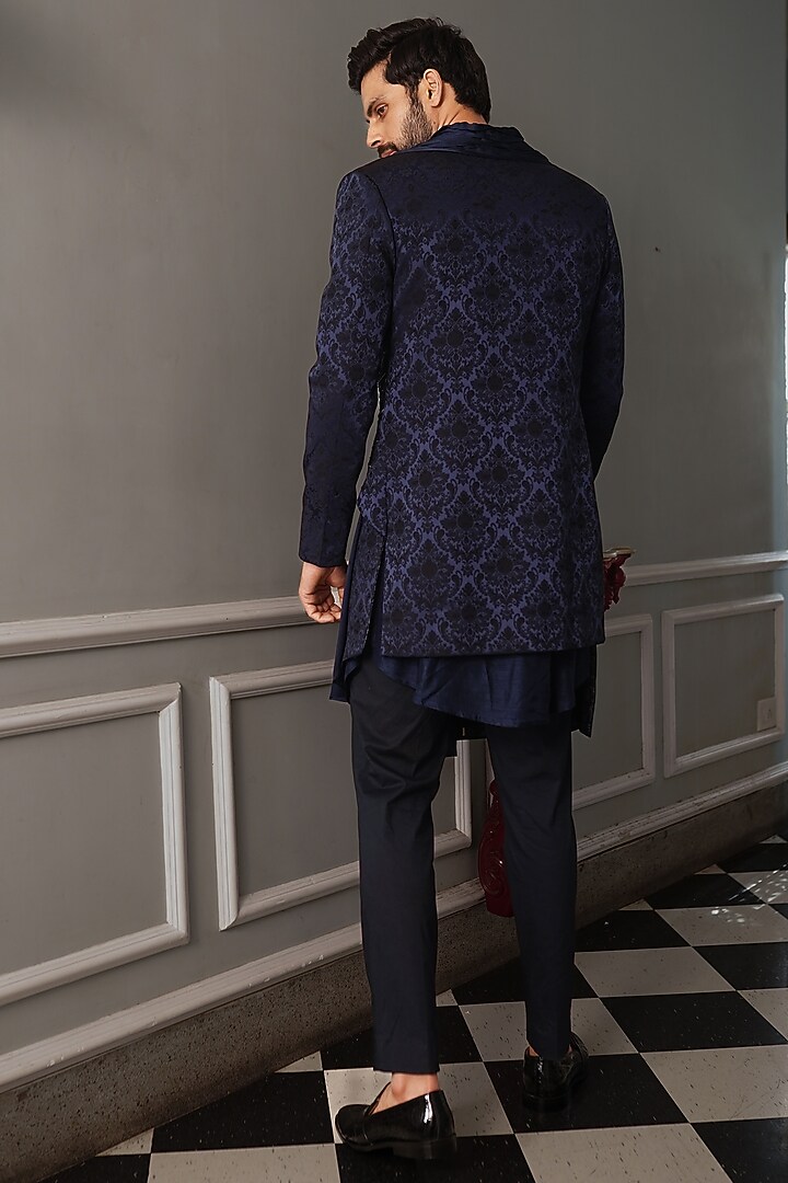 Midnight Blue & Blue Silk Indo Western Set by YAJY By Aditya Jain at Pernia's Pop Up Shop