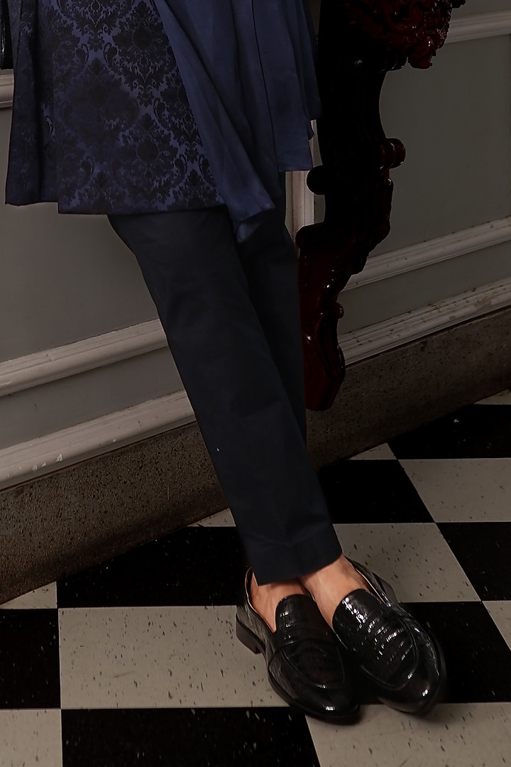 Midnight Blue & Blue Silk Indo Western Set by YAJY By Aditya Jain at Pernia's Pop Up Shop