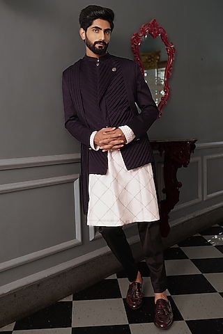 Burgundy Suiting Indo Western Set by YAJY By Aditya Jain