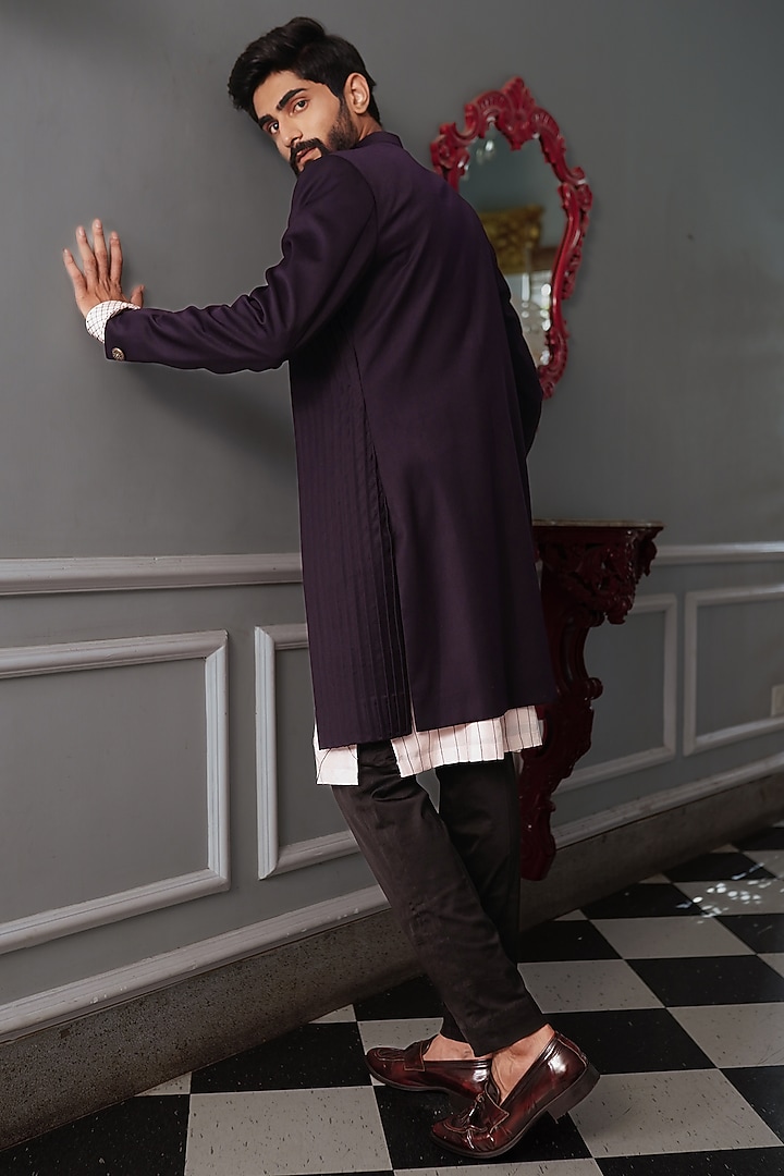 Burgundy Italian Suiting Indo Western Set by YAJY By Aditya Jain at Pernia's Pop Up Shop