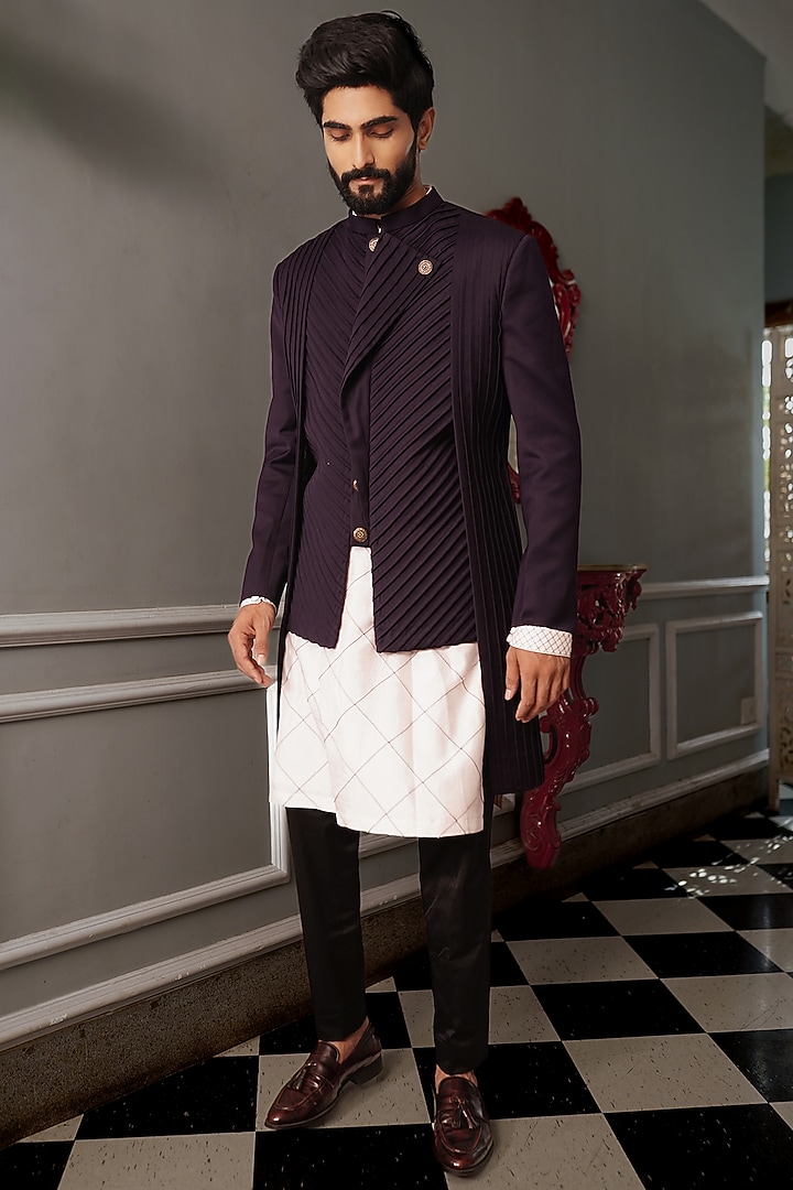 Burgundy Italian Suiting Indo Western Set by YAJY By Aditya Jain at Pernia's Pop Up Shop