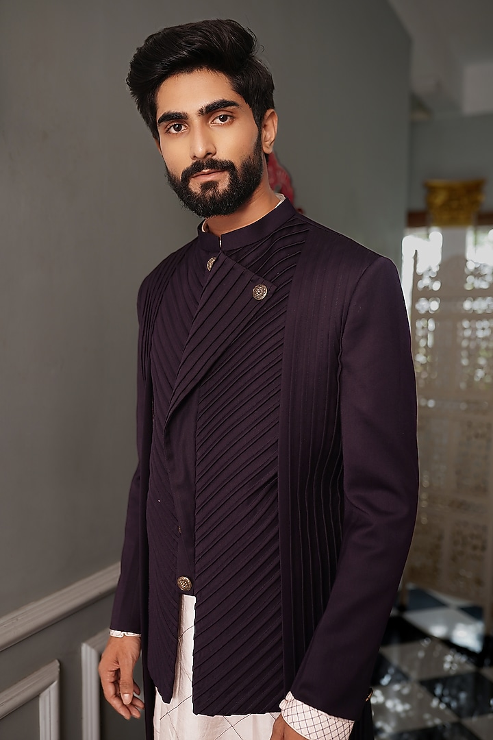 Burgundy Italian Suiting Indo Western Set by YAJY By Aditya Jain at Pernia's Pop Up Shop