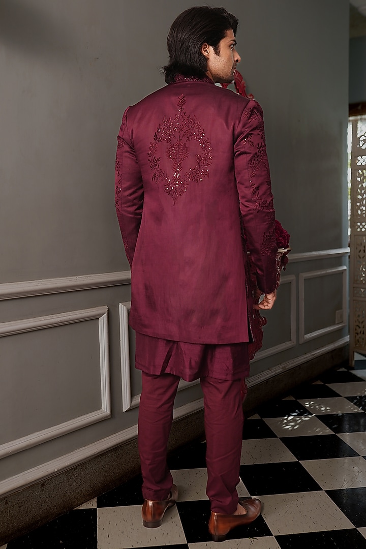 Wine Silk Indo Western Set by YAJY By Aditya Jain at Pernia's Pop Up Shop