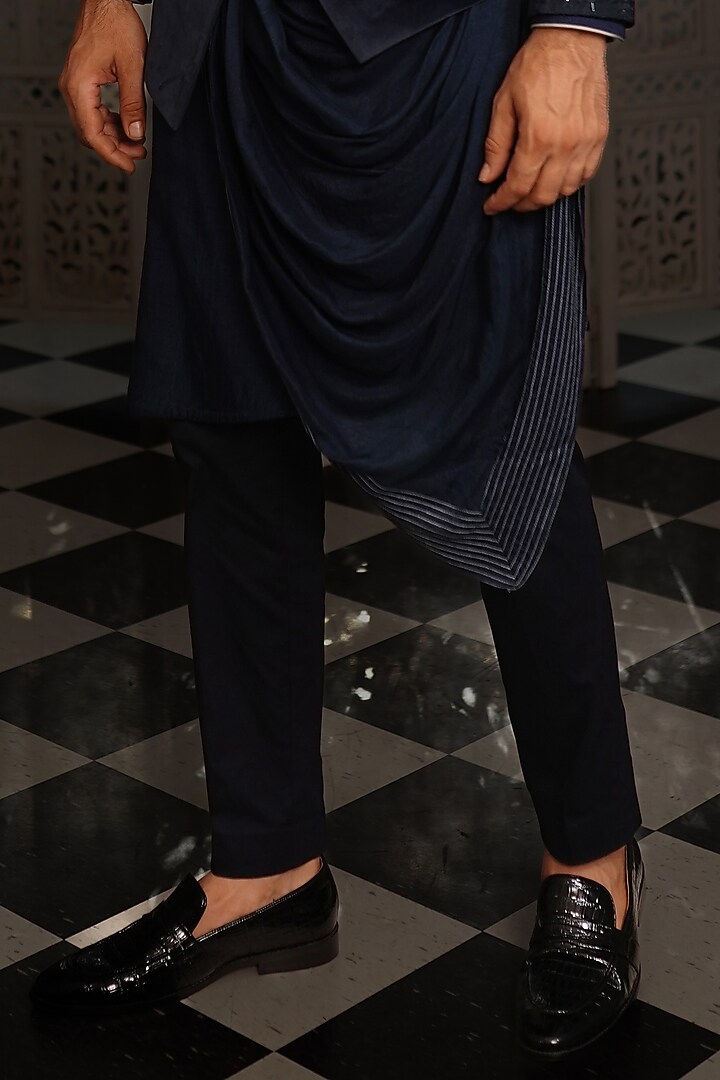 Midnight Blue Suede Embellished Indo-Western Set by YAJY By Aditya Jain at Pernia's Pop Up Shop