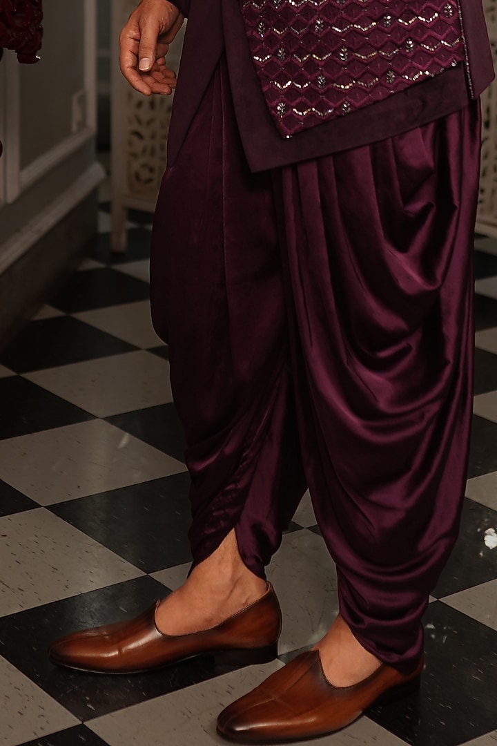 Jamuni Suede & Silk Hand Embroidered Indowestern Set by YAJY By Aditya Jain at Pernia's Pop Up Shop