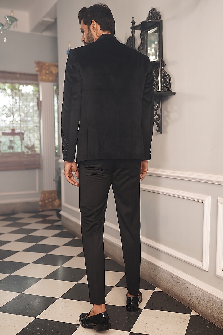 Jet Black Embroidered Tuxedo Set by YAJY By Aditya Jain at Pernia's Pop Up Shop