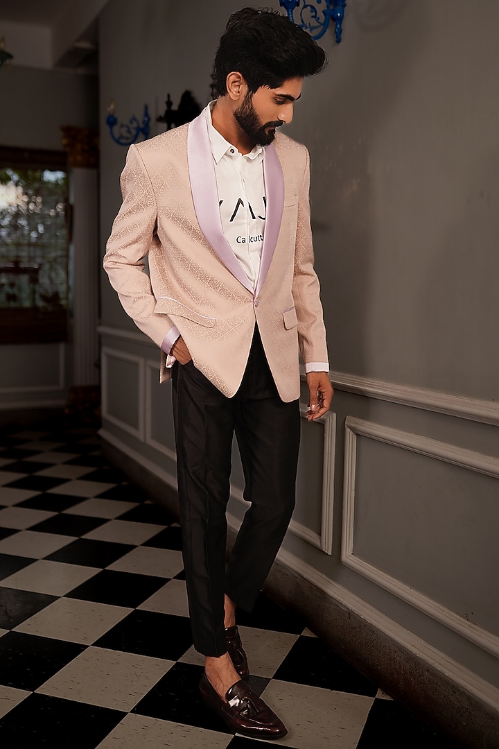 Baby Pink Suiting Tuxedo Set by YAJY By Aditya Jain at Pernia's Pop Up Shop