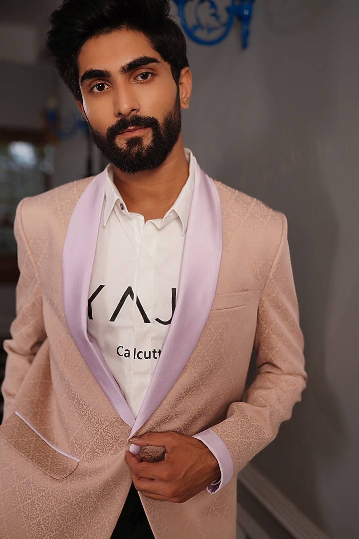 Baby Pink Suiting Tuxedo Set by YAJY By Aditya Jain at Pernia's Pop Up Shop
