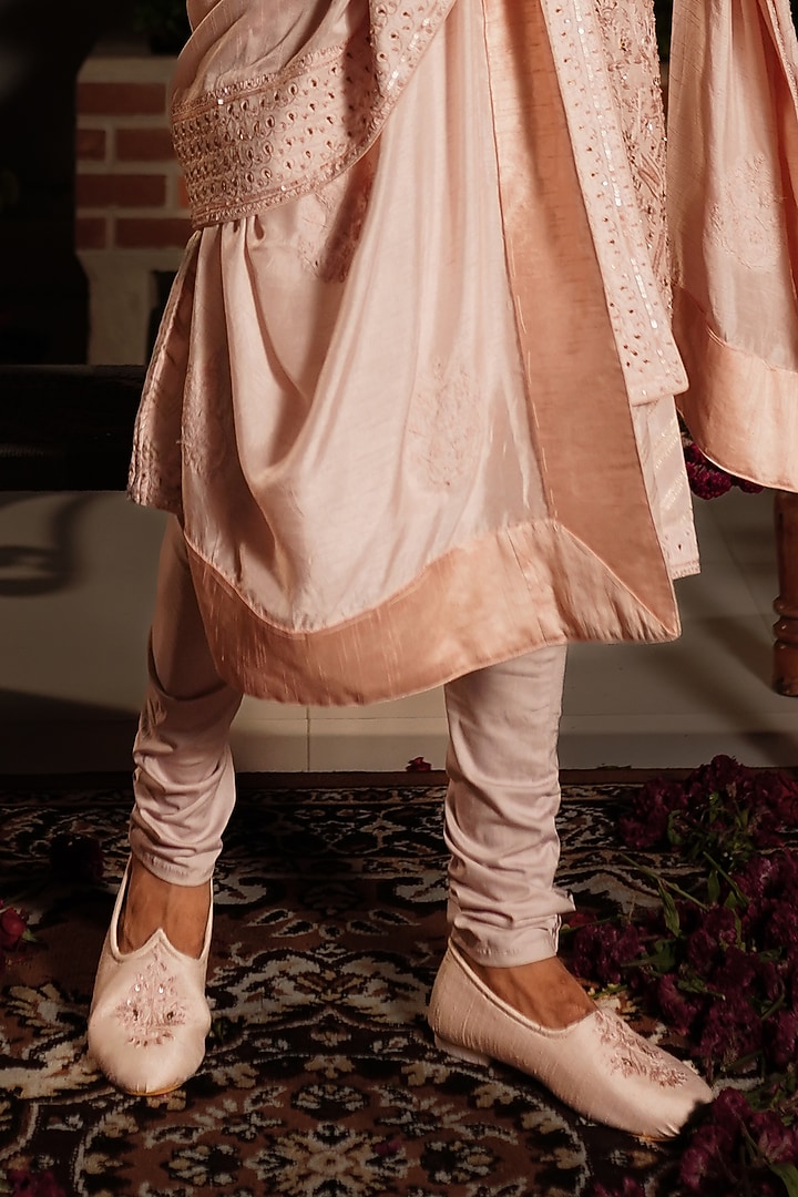 Pink Raw Silk Resham & Zardosi Hand Embroidered Groom Sherwani Set by YAJY By Aditya Jain at Pernia's Pop Up Shop