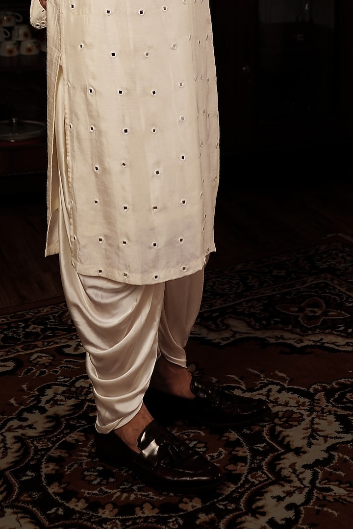 White Silk Mirror Embellished Kurta Set by YAJY By Aditya Jain at Pernia's Pop Up Shop